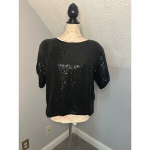 NWT Vintage Rina Z Silk Black Sequin Short Sleeve Round Neck Blouse Women’s XL